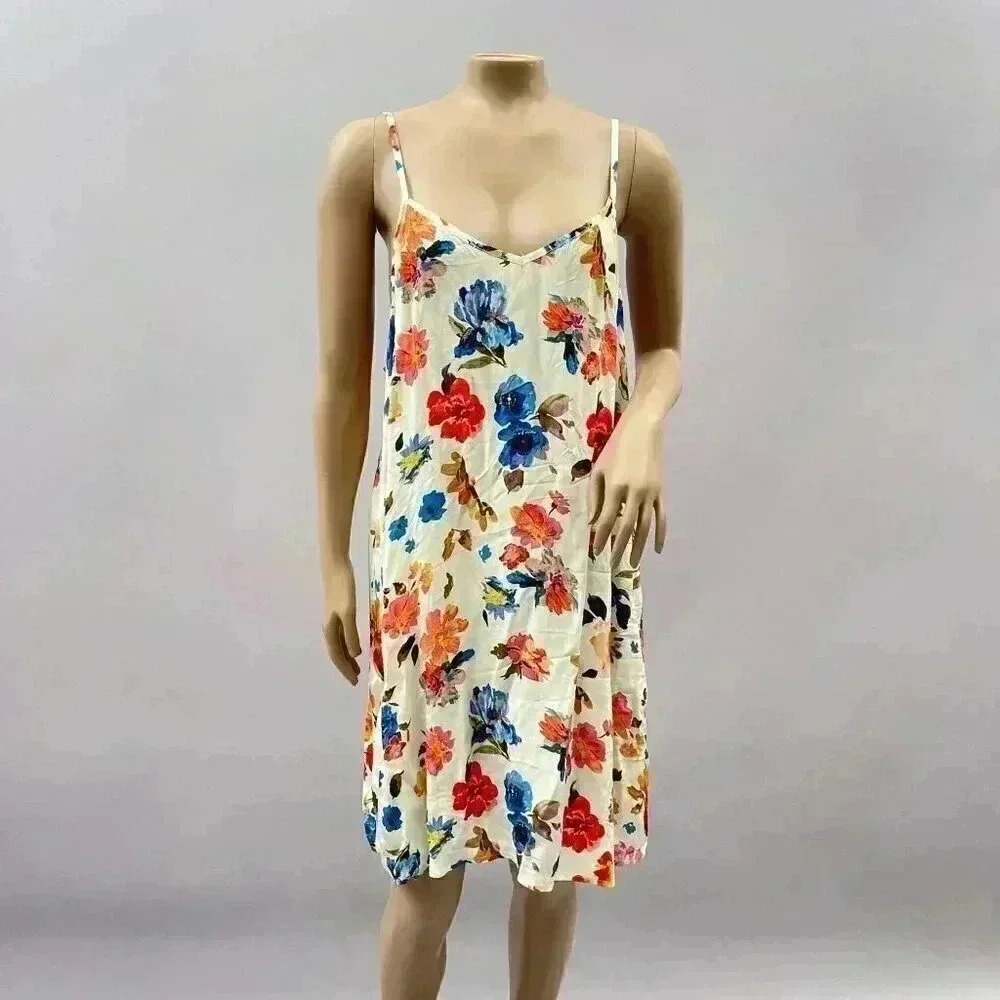 Slip Dress Tolani XL Spaghetti Strap Shift Floral Satin Above Knee Cupro Y2K Fai